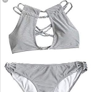 Cupshe Black & White Striped Keyhole Bikini